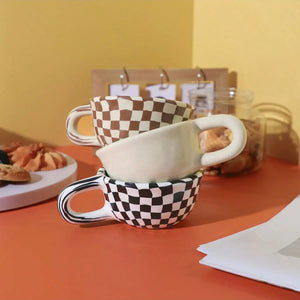 Warp Checkered Cute Ceramic Mugs | Small Coffee Cup - 1 Pc