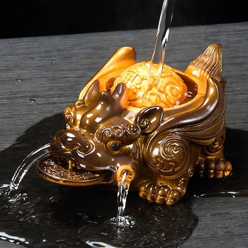 Chinese Dragon Color Changing Tea Pet | Gold Resin Mascot - 1 Pc