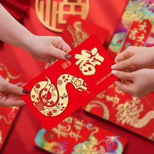 Red & Gold Snake Red Envelopes | Hong Bao Chinese New Year Gifts 2025 - 6 Pc Set