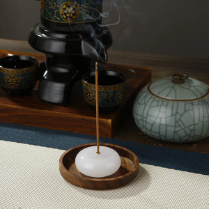 Jade Incense Holder & Catcher | Wooden Ash Plate - 1 Pc