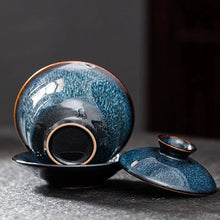 Load image into Gallery viewer, Exquisite Blue Glaze Gaiwan | Textured Steeping Tea Cup with Lid and Saucer - 1 Set