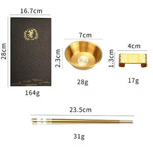 Gold Metal Chopsticks Gift Set | Holder Soy Sauce Dish - 1 Set