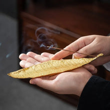 Load image into Gallery viewer, Gold Leaf Incense Holder | Metal Ash Catcher for Stick Burners - 1 Pc