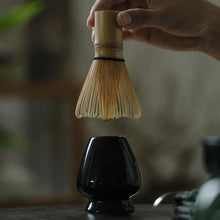 Load image into Gallery viewer, Black Matcha Tool Set | Bamboo Whisk, Tea Scoop, and Holder - 3 Pc