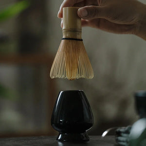 Black Matcha Tool Set | Bamboo Whisk, Tea Scoop, and Holder - 3 Pc