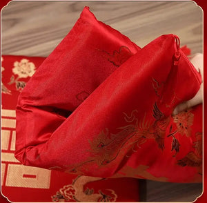 Vietnamese Tea Ceremony Kneeling Cushion | Chinese Wedding Red Double Happiness - 2 Pc Set