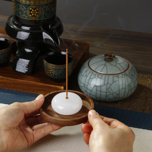 Jade Incense Holder & Catcher | Wooden Ash Plate - 1 Pc