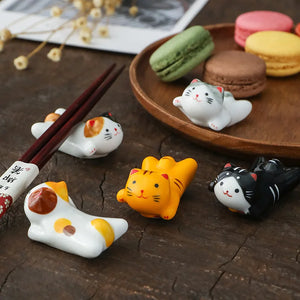 Cute Laying Cat Chopstick Rest | Ceramic Kitten Utensil Holder - 1 Pc