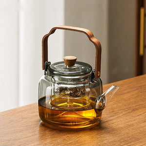 Glass Teapot on Stove with Infuser | Bamboo Handle Chinese Kettle - 1 Pc