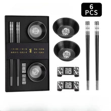 Load image into Gallery viewer, Black Metal Chopsticks Gift Set | Holder Soy Sauce Dish - 1 Set