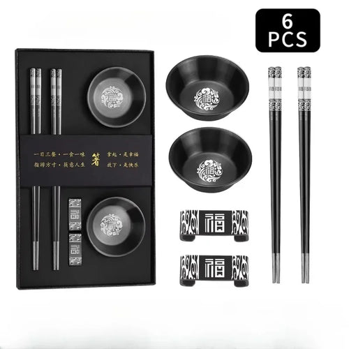 Black Metal Chopsticks Gift Set | Holder Soy Sauce Dish - 1 Set