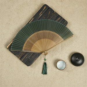 Carved Bamboo Japanese Hand Fan | Traditional Wooden - 1 Pc