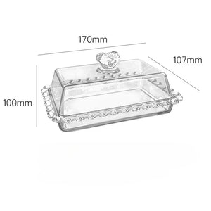 Glass Butter Dish | Cute Rectangular Storage with Heart Crown Lid - 1 Set