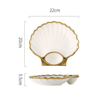 Load image into Gallery viewer, Shell Japanese Sushi Plates | Gold Luxury Ceramic Serving Plate with Sauce Holder - 1 Pc