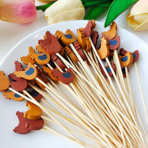 Chicken Fancy Toothpicks | Farm Rooster Disposable Bamboo Skewer - 100 Pc