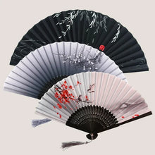 Load image into Gallery viewer, Red Chinese Silk Folding Wood Fan with Tassel | Lunar New Year Gifts - 1 Pc