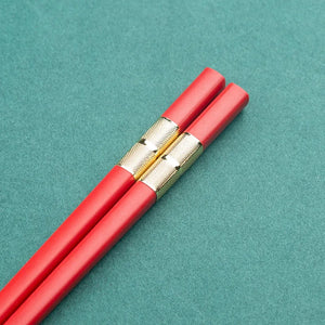 Gold Tip Red Chinese Chopsticks | Metal Luxury Wedding New Year Gift - 1Pair