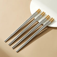 Load image into Gallery viewer, Gold Bead Silver Stainless Steel Metal Korean Portable Travel Chopsticks - 1/5/10 Pairs