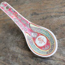 Load image into Gallery viewer, Vintage Asian Soup Spoons |  Blue Red Yellow 1970s Chinese Ceramic Spoon - 1 Pc