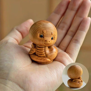 Mini Wood Carving Snake Figurine | Zodiac Chinese New Year Gift 2025 - 1 Pc