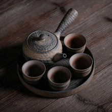Load image into Gallery viewer, Side-Handle Japanese Tea Set | Rustic Ceramic Teapot &amp; 4 Cups