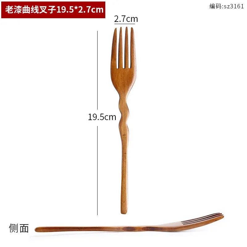 Solid Wood Japanese Soup Spoons | Asian Tableware - 1 Set