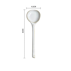 Round Asian Soup Spoons | Long Handle Ceramic Japanese Tableware - 1 Pc