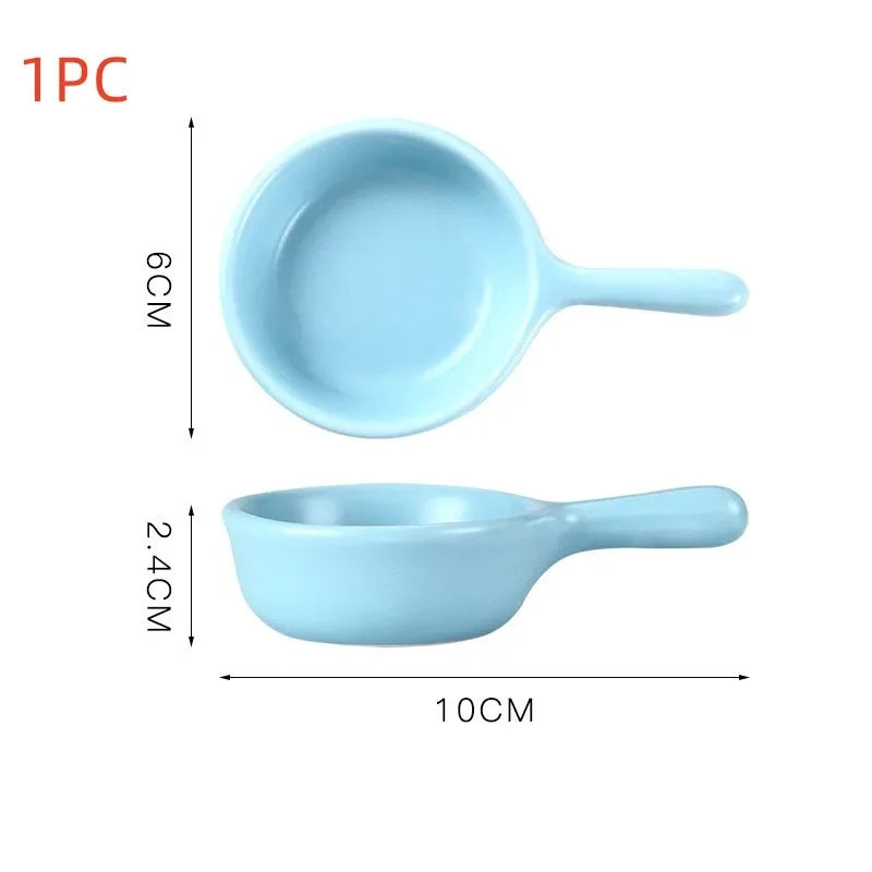 Colorful Mini Dipping Saucer with Handle | Ceramic Japanese Soy Sauce Dish - 1 Pc
