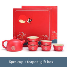 Load image into Gallery viewer, Chinese Wedding Red Ceramic Tea Set | Red Vietnamese Ceremony Porcelain Pot Cup