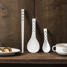 Load image into Gallery viewer, White Ceramic Chopsticks &amp; Asian Soup Spoons Gift with Rice Paddle - 5 Pair Set