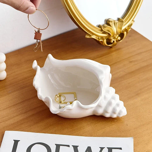 Unique Shell Trinket Dish | White Ceramic Jewelry Tray plate - 1 Pc