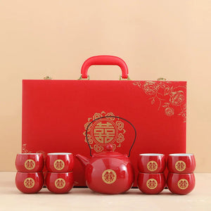 Red Chinese Vietnamese Tea Ceremony Set with Travel Box - 1 Set