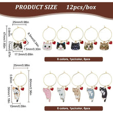 Load image into Gallery viewer, Cute Cat Wine Glass Charms | Cup Rings Drink Markers - 12 Pc Set