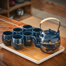 Load image into Gallery viewer, Blue &amp; Gold Glaze Chinese Tea Set | 1 Teapot 6 Tea Cups