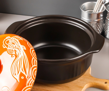 Load image into Gallery viewer, Large Orange Fish Donabe Pot | Japanese Clay Rice Cookware - 1 Set