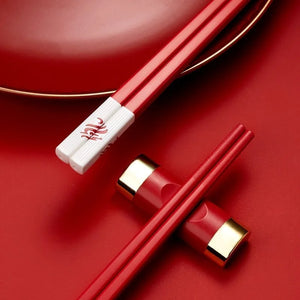 Red Dragon Chopsticks | Korean Metal Chinese Wedding Set - 5 Pairs