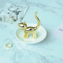 Load image into Gallery viewer, Gold Cat Tail Ring Holder with Small Tray | Ceramic Jewelry Display - 1 Pc