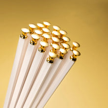 Load image into Gallery viewer, Elegant White &amp; Gold Metal Alloy Reusable Tableware Chopsticks | 5 Pair Set