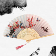 Load image into Gallery viewer, Red Chinese Silk Folding Wood Fan with Tassel | Lunar New Year Gifts - 1 Pc