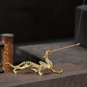 Gold Metal Dragon Incense Stick Holder | Chinese Burner - 1 Pc