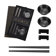 Load image into Gallery viewer, Black Metal Chopsticks Gift Set | Holder Soy Sauce Dish - 1 Set