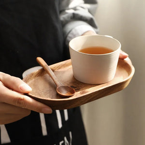 Rounded Rectangle Wooden Serving Tray | Small Brown Wood Platter - 1 Pc