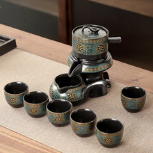 Load image into Gallery viewer, Ornate Blue Chinese Tea Set with Gift Box | Gongfu Ceramic Rotary - 8 Pc