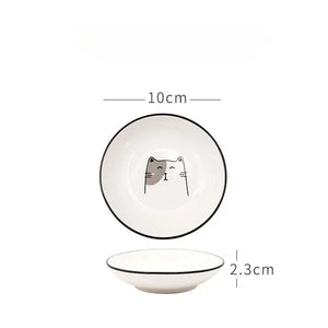 Cute Cat Soy Sauce Dish | Japanese Small Ceramic Seasoning Bowl - 1 Pc