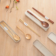 Load image into Gallery viewer, Brown Wooden Spoon and Chopsticks Portable Travel Set with Case