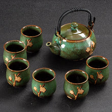 Load image into Gallery viewer, Aged Green Ceramic Chinese Tea Set | Porcelain Teapot Cups - 7 pcs