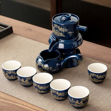 Load image into Gallery viewer, Ornate Blue Chinese Tea Set with Gift Box | Gongfu Ceramic Rotary - 8 Pc