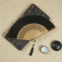 Load image into Gallery viewer, Carved Bamboo Japanese Hand Fan | Traditional Wooden - 1 Pc