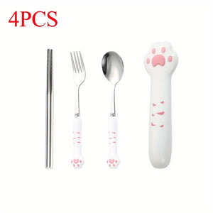 Cat Paw Travel Utensil Set | Stainless Steel Metal Flatware with Case