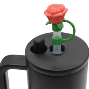 Rose Flower Straw Toppers | Silicone Stanley Cap Covers - 1 Pc